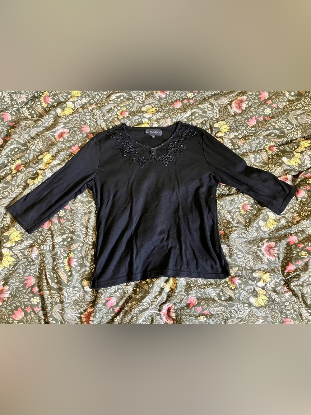 embellished black 3/4 sleeve top